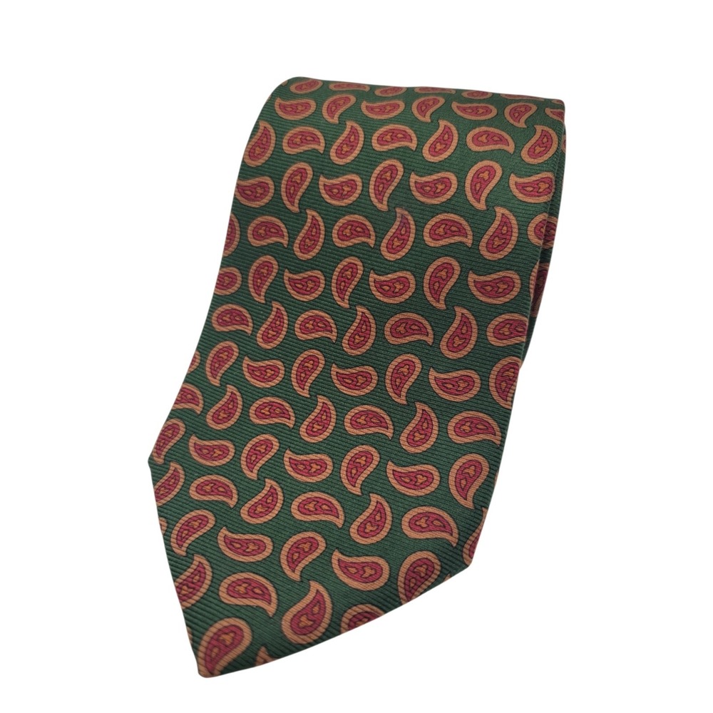 Mens Brooks Brothers Makers Paisley Green Red Tan Silk Tie‎ USA